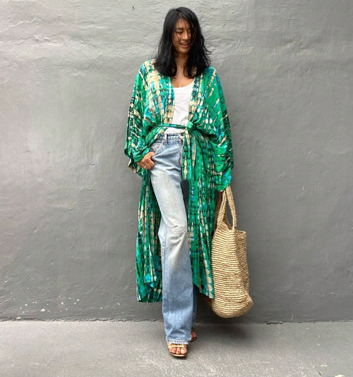 Plus Size Boho Chic Kimono Cover Up- Lightweight & Flowy Tie Dye Beachwear- Stylish Open Front For Women