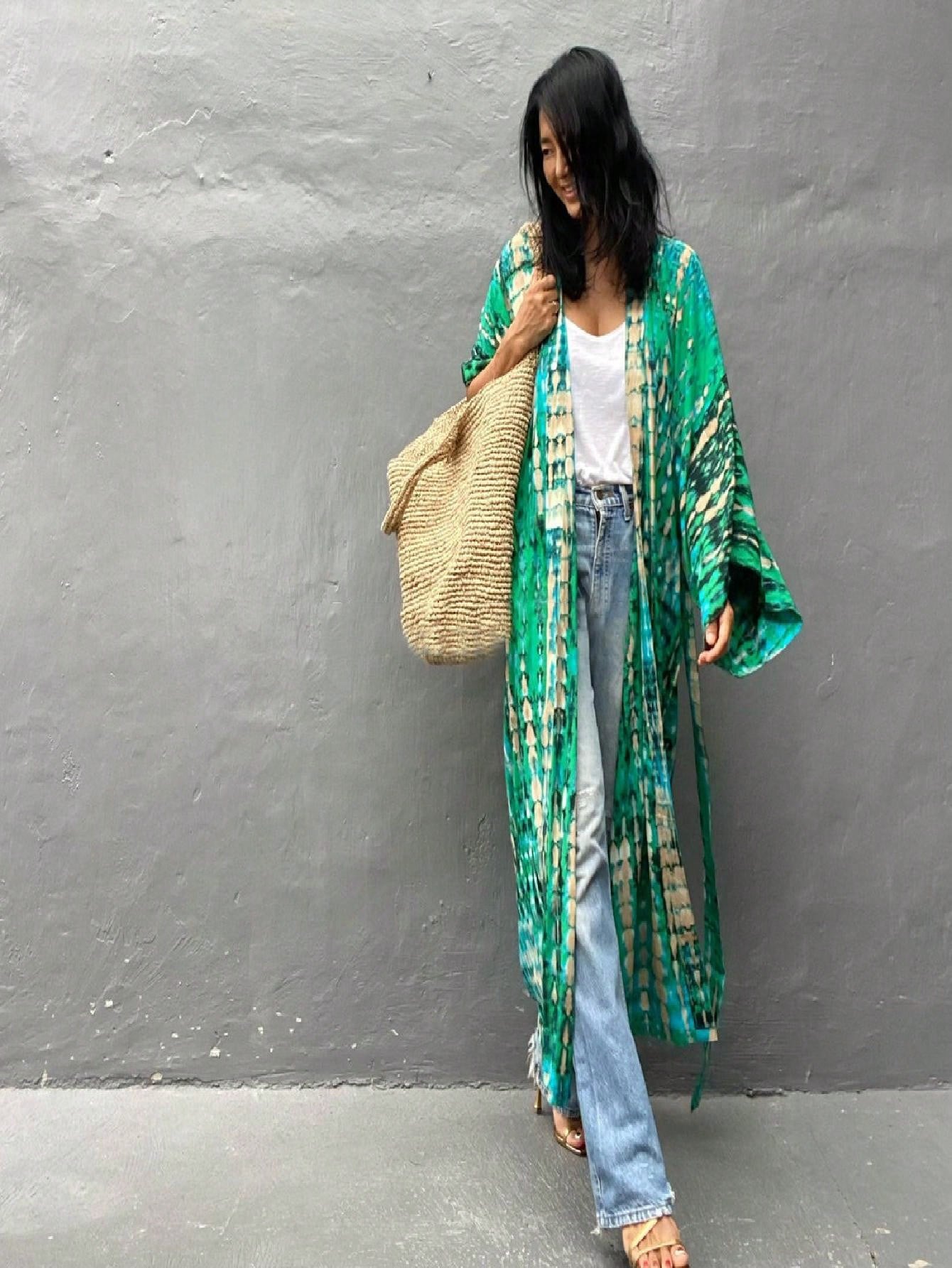Plus Size Boho Chic Kimono Cover Up- Lightweight & Flowy Tie Dye Beachwear- Stylish Open Front For Women