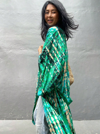 Plus Size Boho Chic Kimono Cover Up- Lightweight & Flowy Tie Dye Beachwear- Stylish Open Front For Women