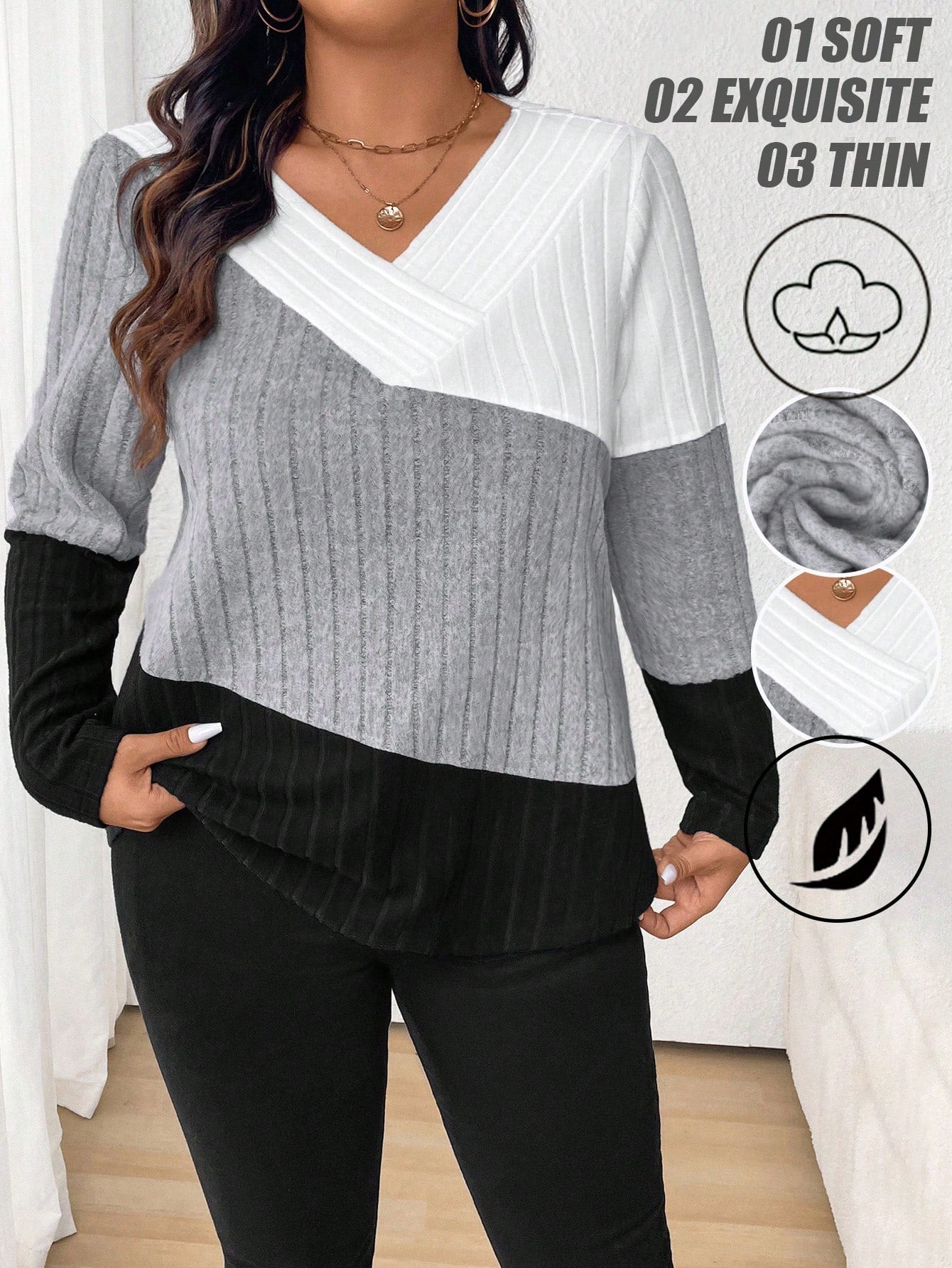 Plus Size Color Blocking T-Shirt For Spring And Autumn Graphic Tees Women Tops Fall Cloth For Women