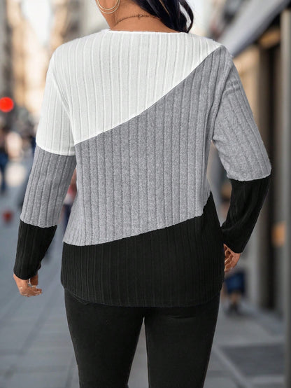 Plus Size Color Blocking T-Shirt For Spring And Autumn Graphic Tees Women Tops Fall Cloth For Women