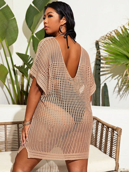 Plus Size Hollow Out Split Thigh Cover Up Summer
