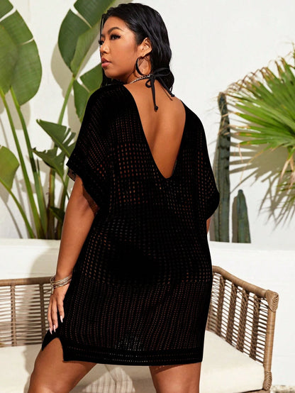 Plus Size Hollow Out Split Thigh Cover Up Summer