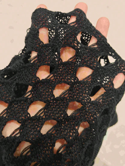 Plus Size Sexy Solid Knit Hollow Out Long Sleeve Maxi Cruise Cover Up Dress Summer Casual Vacation Black Beach
