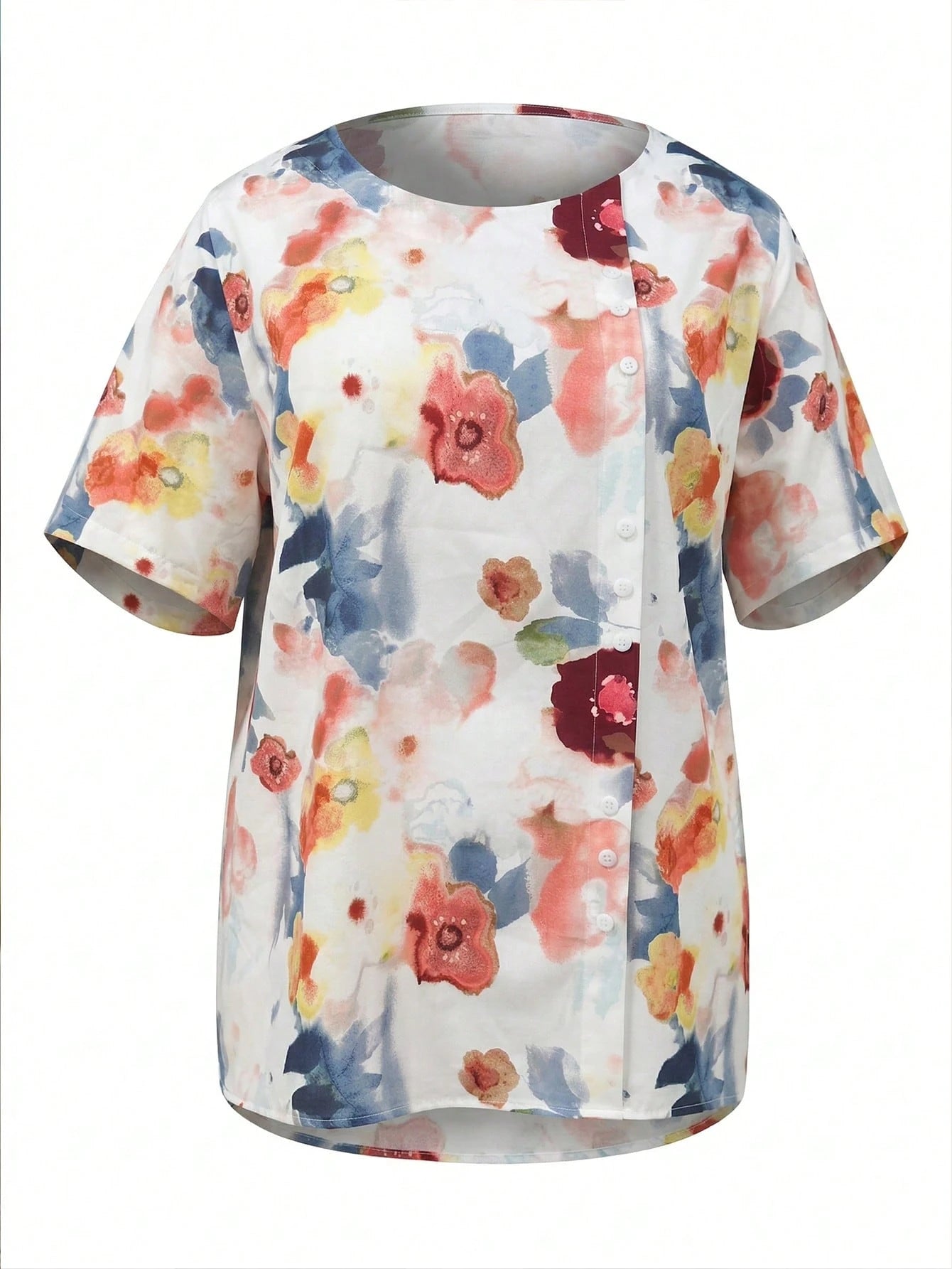 Plus Size Women Floral Print Top Vacation Summer