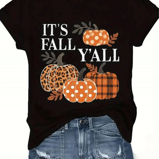 Plus-Size Women's Halloween Pumpkin Print T-Shirt. The Lightweight And Breathable Crew Neck Design Is Ideal For Thanksgiving Parties. (Sizes L-5XL)