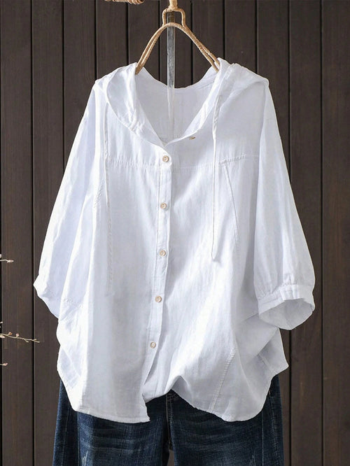 Plus Size Women's Solid Color Fashion Casual Hooded Shirt