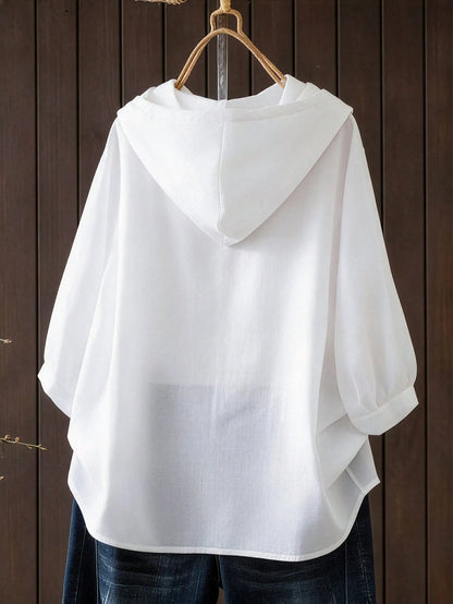 Plus Size Women's Solid Color Fashion Casual Hooded Shirt