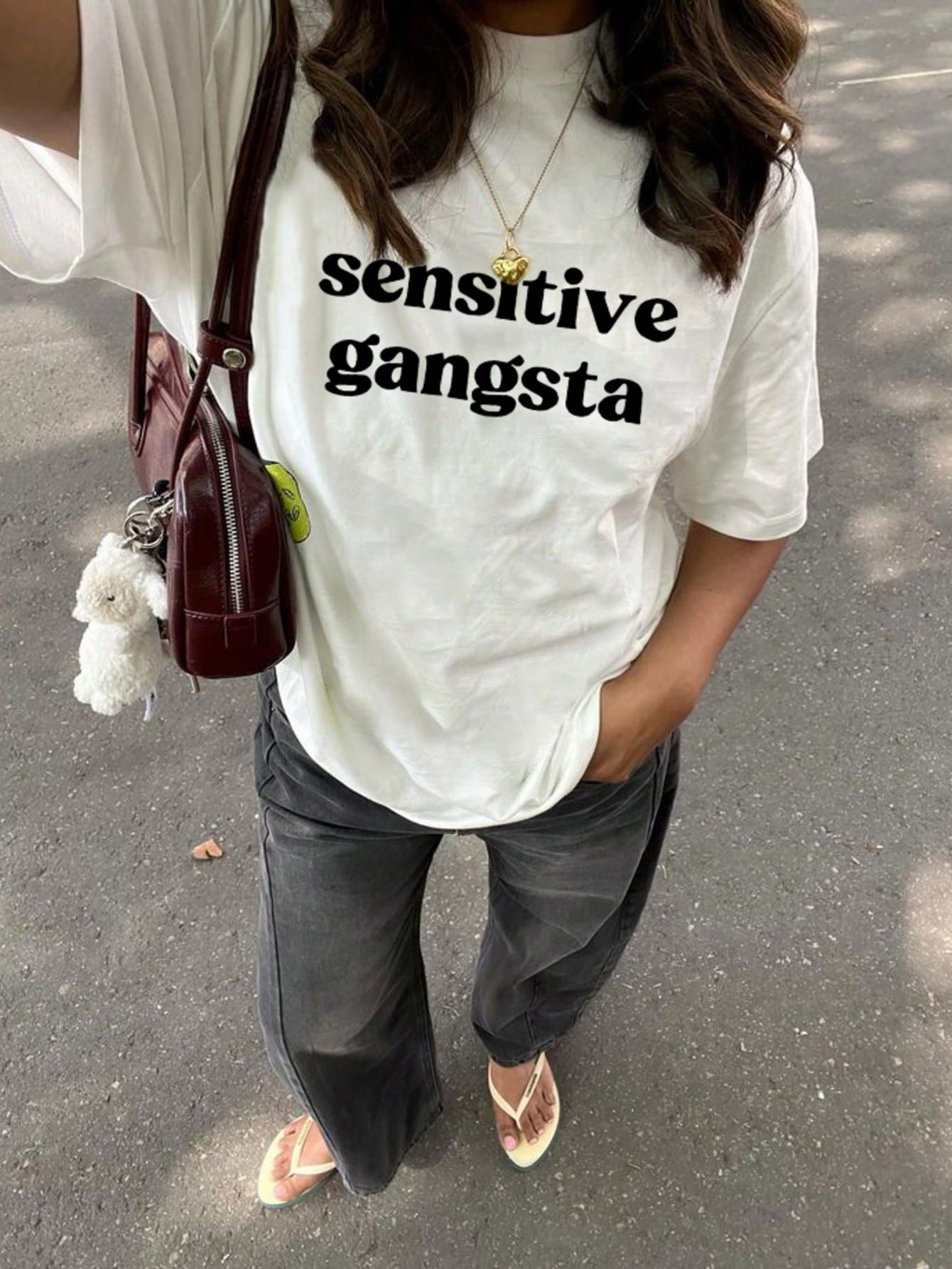 Plus Size Women's Summer Letter Print Casual Minimalist Loose Daily Street Style Short Sleeve T-Shirt Summer White
