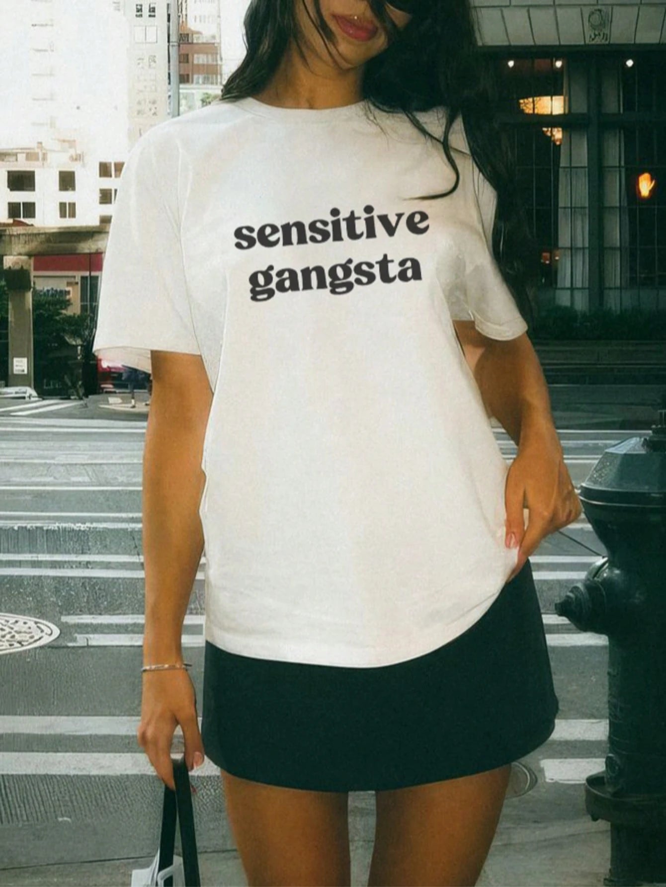 Plus Size Women's Summer Letter Print Casual Minimalist Loose Daily Street Style Short Sleeve T-Shirt Summer White
