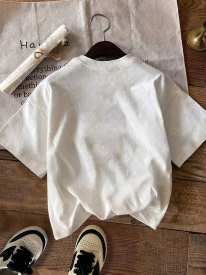 Plus Size Women's Summer Letter Print Casual Minimalist Loose Daily Street Style Short Sleeve T-Shirt Summer White