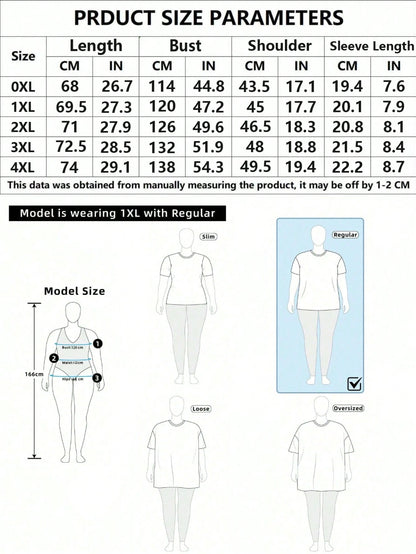 Plus Size Women's Summer Letter Print Casual Minimalist Loose Daily Street Style Short Sleeve T-Shirt Summer White