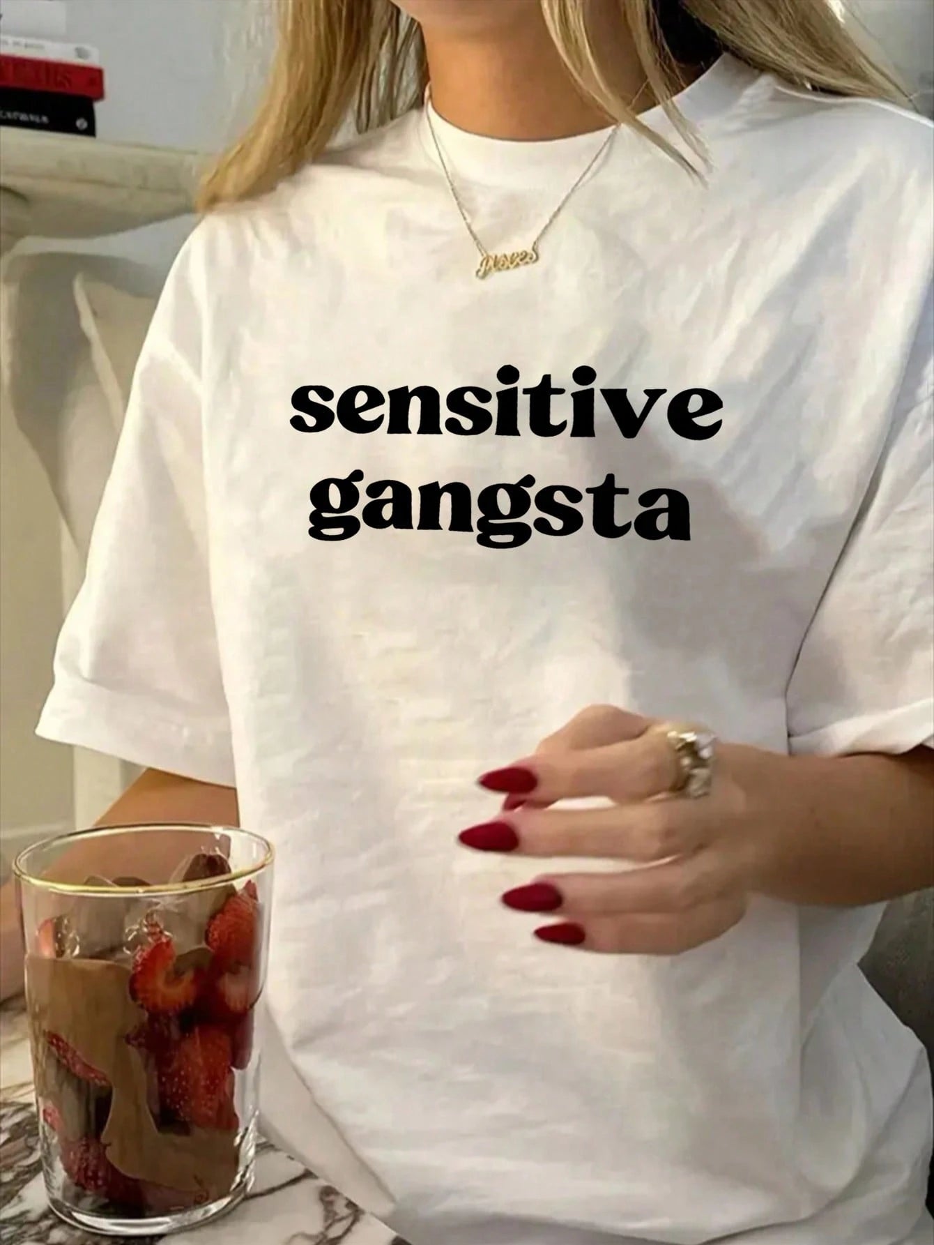 Plus Size Women's Summer Letter Print Casual Minimalist Loose Daily Street Style Short Sleeve T-Shirt Summer White