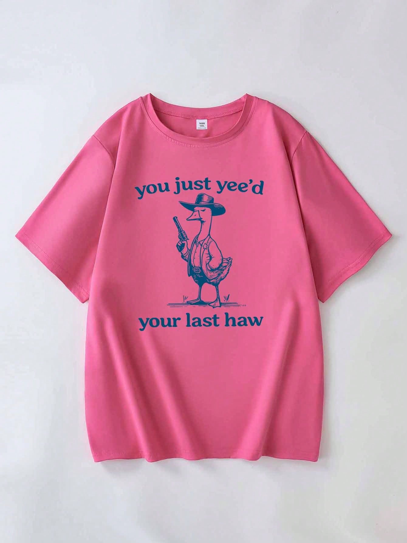 Plus Size Women's Vintage Loose Fit Silly Goose Graphic Print T-Shirt, Summer Graphic Print Women's Top Casual