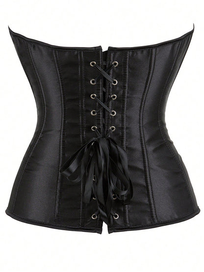 Plus Size Women Solid Color Bandeau Top, New Year Party, Valentine's Day Holiday Corset Top Black Summer
