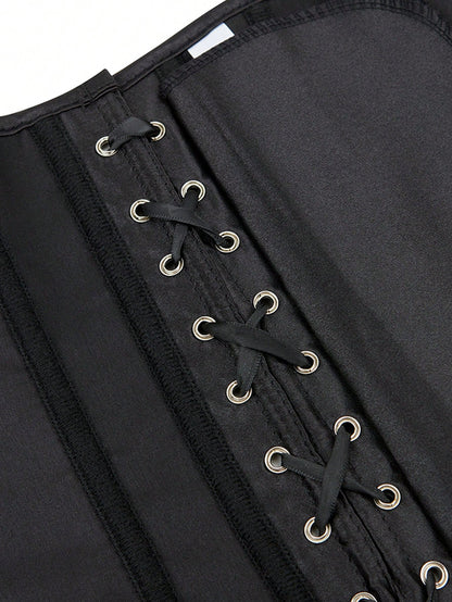 Plus Size Women Solid Color Bandeau Top, New Year Party, Valentine's Day Holiday Corset Top Black Summer