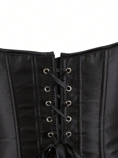 Plus Size Women Solid Color Bandeau Top, New Year Party, Valentine's Day Holiday Corset Top Black Summer