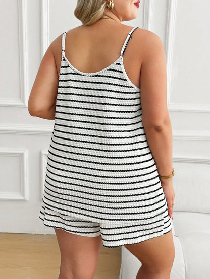Plussiva Maternity Plus Size Summer Casual Striped Camisole And Shorts 2 Pieces Set