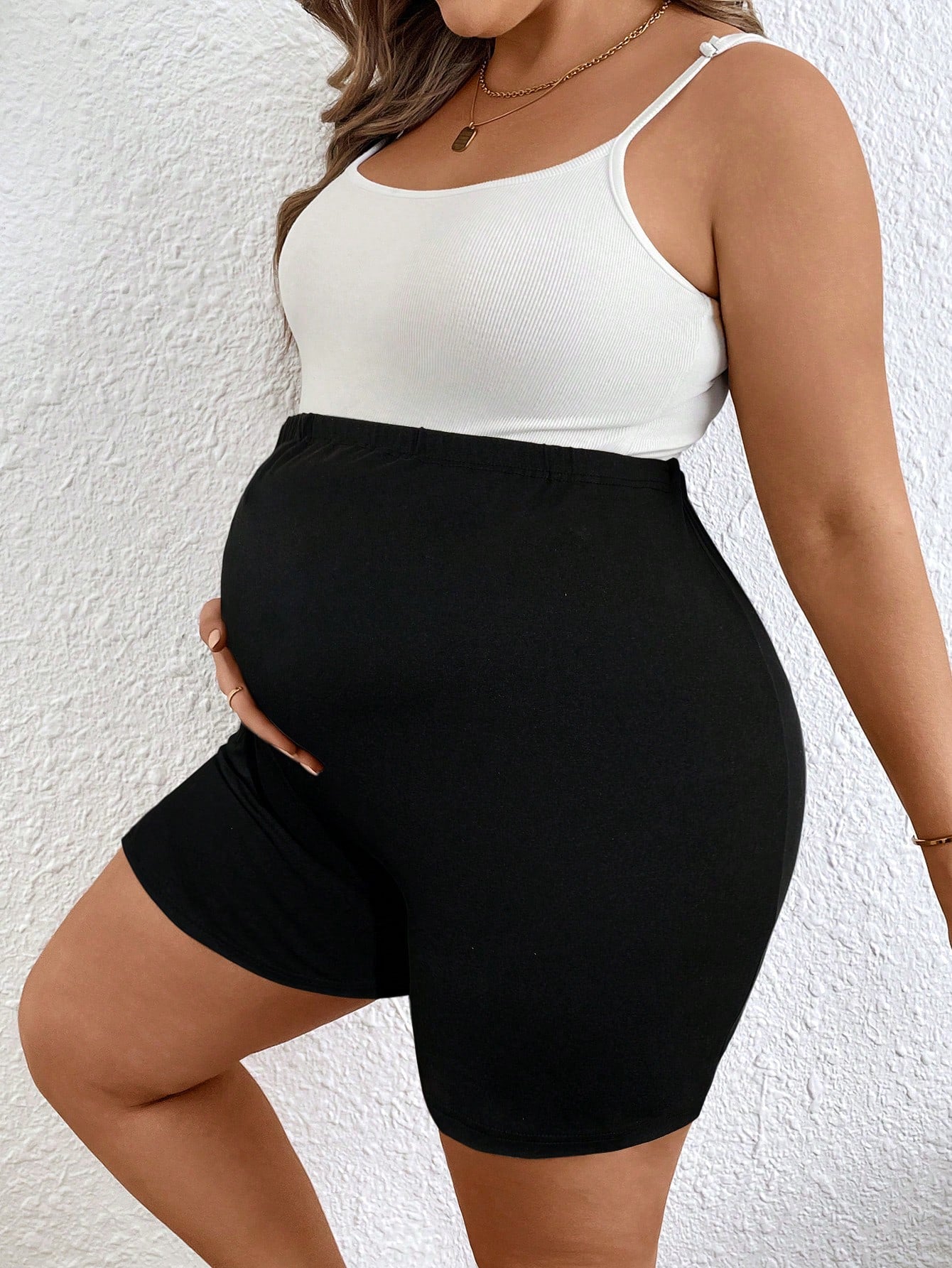 Plussiva Plus Size Solid Color Adjustable Waist Maternity Casual Shorts