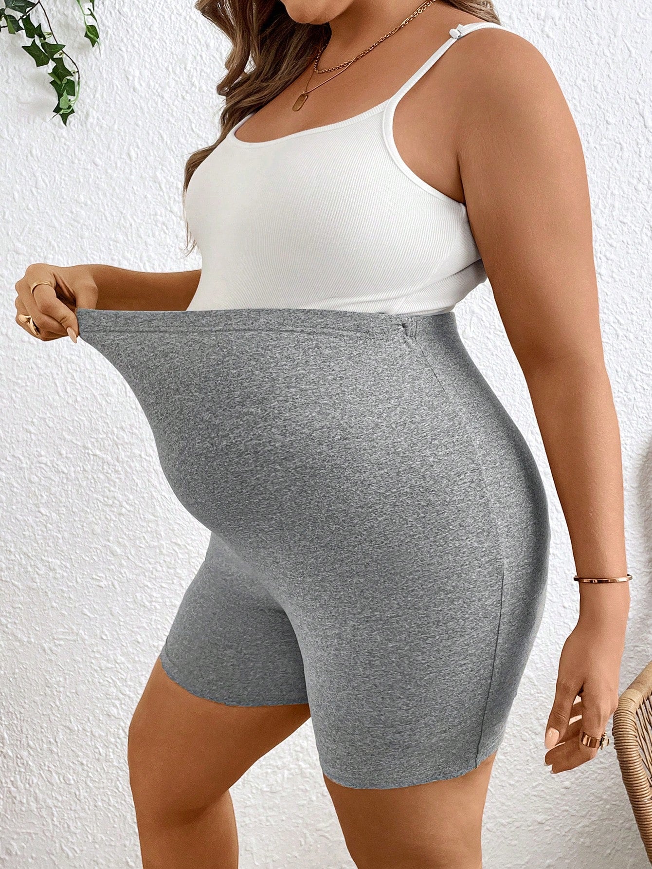 Plussiva Plus Size Solid Color Adjustable Waist Maternity Casual Shorts