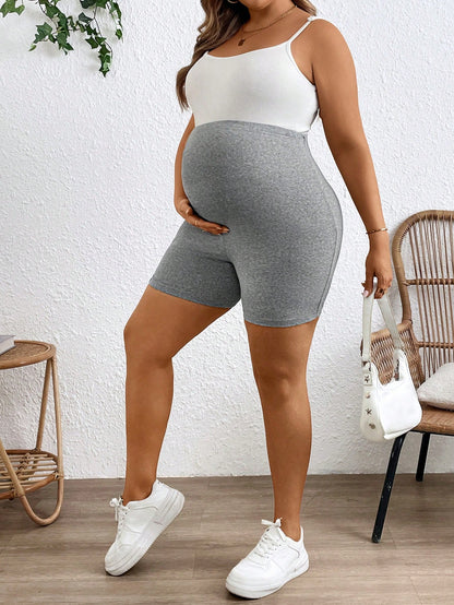 Plussiva Plus Size Solid Color Adjustable Waist Maternity Casual Shorts