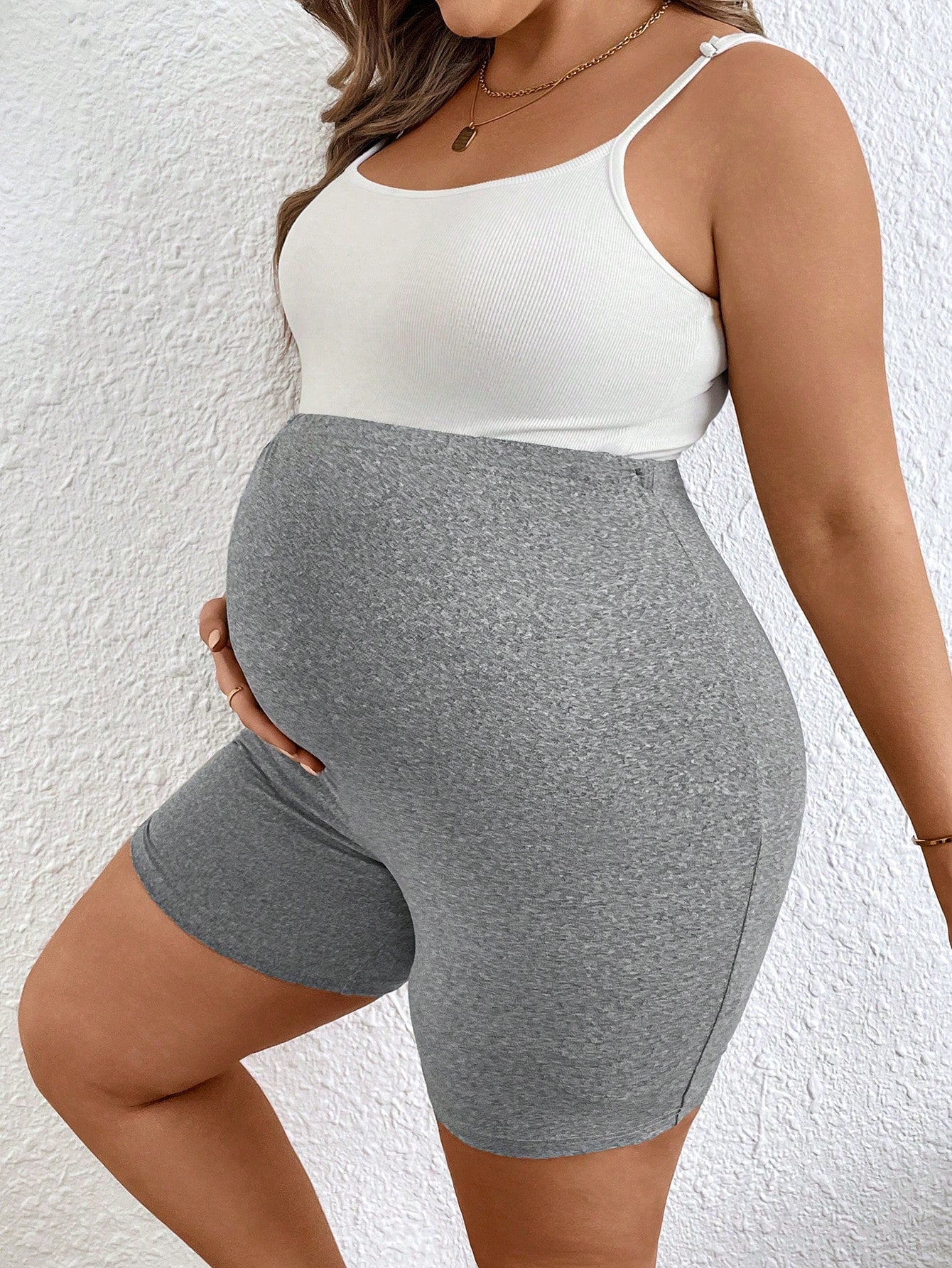Plussiva Plus Size Solid Color Adjustable Waist Maternity Casual Shorts