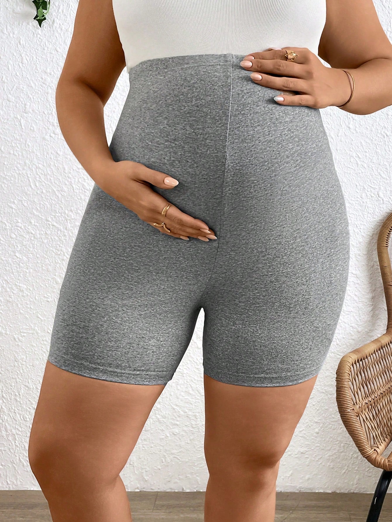 Plussiva Plus Size Solid Color Adjustable Waist Maternity Casual Shorts