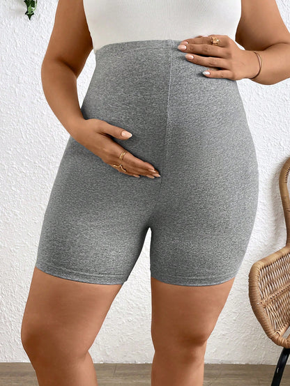 Plussiva Plus Size Solid Color Adjustable Waist Maternity Casual Shorts