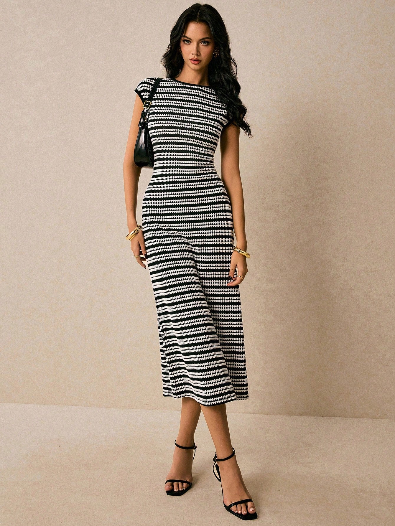 Poéselle Women's Casual Pink And White Striped Dress, Summer,Wedding Brunch Guest Dress,Elegant Casual Dresses For Women