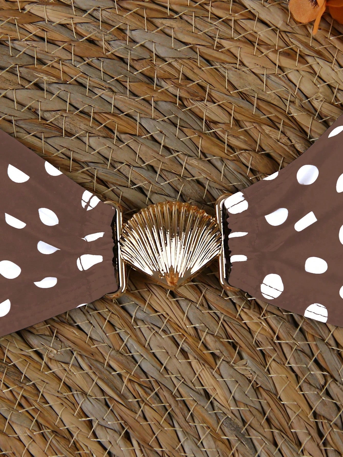 Polovedo Official New Arrival Spring/Summer European And American Elegant Sexy Casual Brown & White Polka Dot Printed 3-Piece Bikini Swimsuit, Random Floral Print, Non-Positioned Print, Beach, Holiday