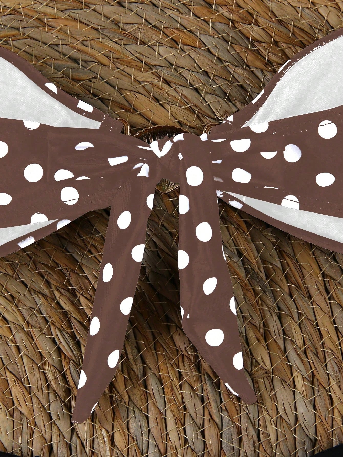 Polovedo Official New Arrival Spring/Summer European And American Elegant Sexy Casual Brown & White Polka Dot Printed 3-Piece Bikini Swimsuit, Random Floral Print, Non-Positioned Print, Beach, Holiday