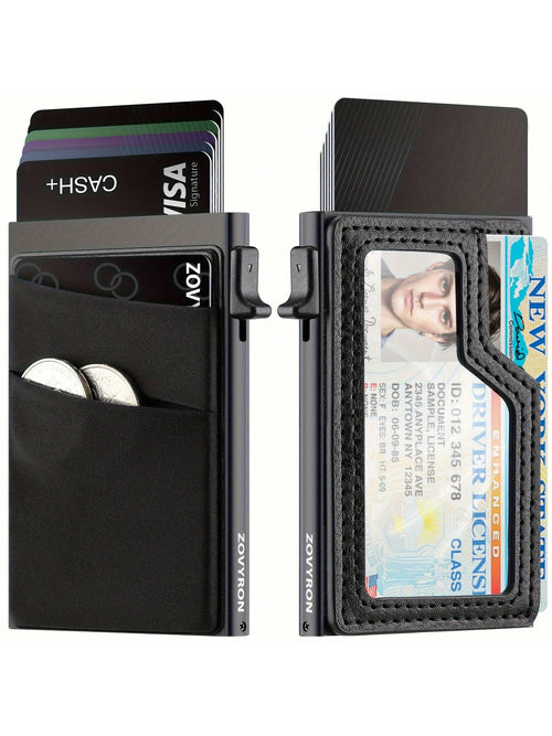 Pop Up Wallet For Men, RFID Blocking Card Holder With ID Window & Money Pocket, Smart Slim Card Wallet