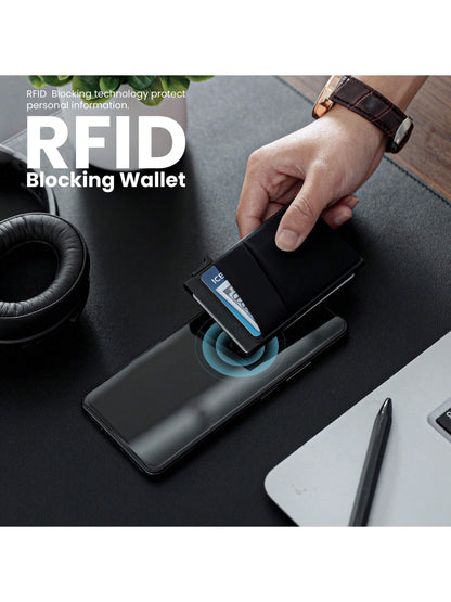 Pop Up Wallet For Men, RFID Blocking Card Holder With ID Window & Money Pocket, Smart Slim Card Wallet