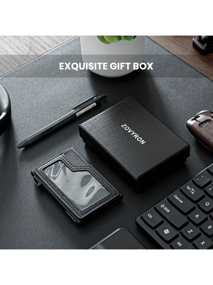 Pop Up Wallet For Men, RFID Blocking Card Holder With ID Window & Money Pocket, Smart Slim Card Wallet