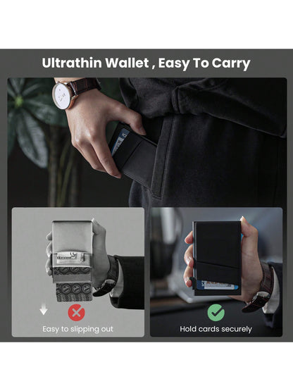 Pop Up Wallet For Men, RFID Blocking Card Holder With ID Window & Money Pocket, Smart Slim Card Wallet