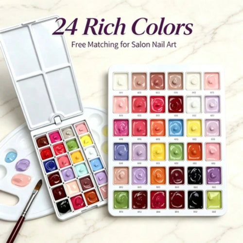 Portable 24 Color Nail Stamping Drawing Gel Palette Mixable Cream Texture Nail Art Pigment Glue For Beginner & Professional Nail Tech