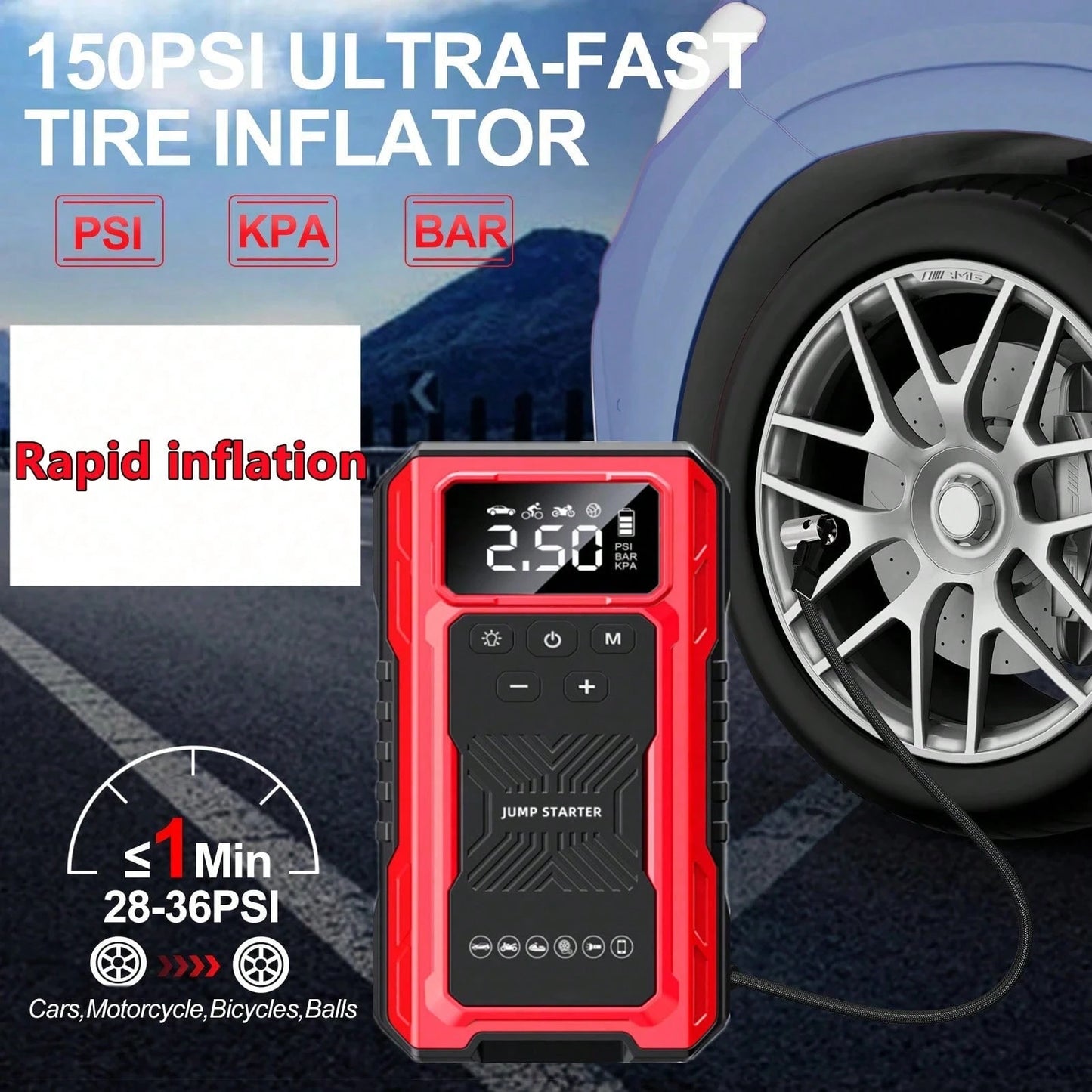 Portable Car Battery Charger, Outdoor Emergency Power Starter, Automotive Parts, Digital Display And Flashlight Lighting Equipment (Without Air Pump)