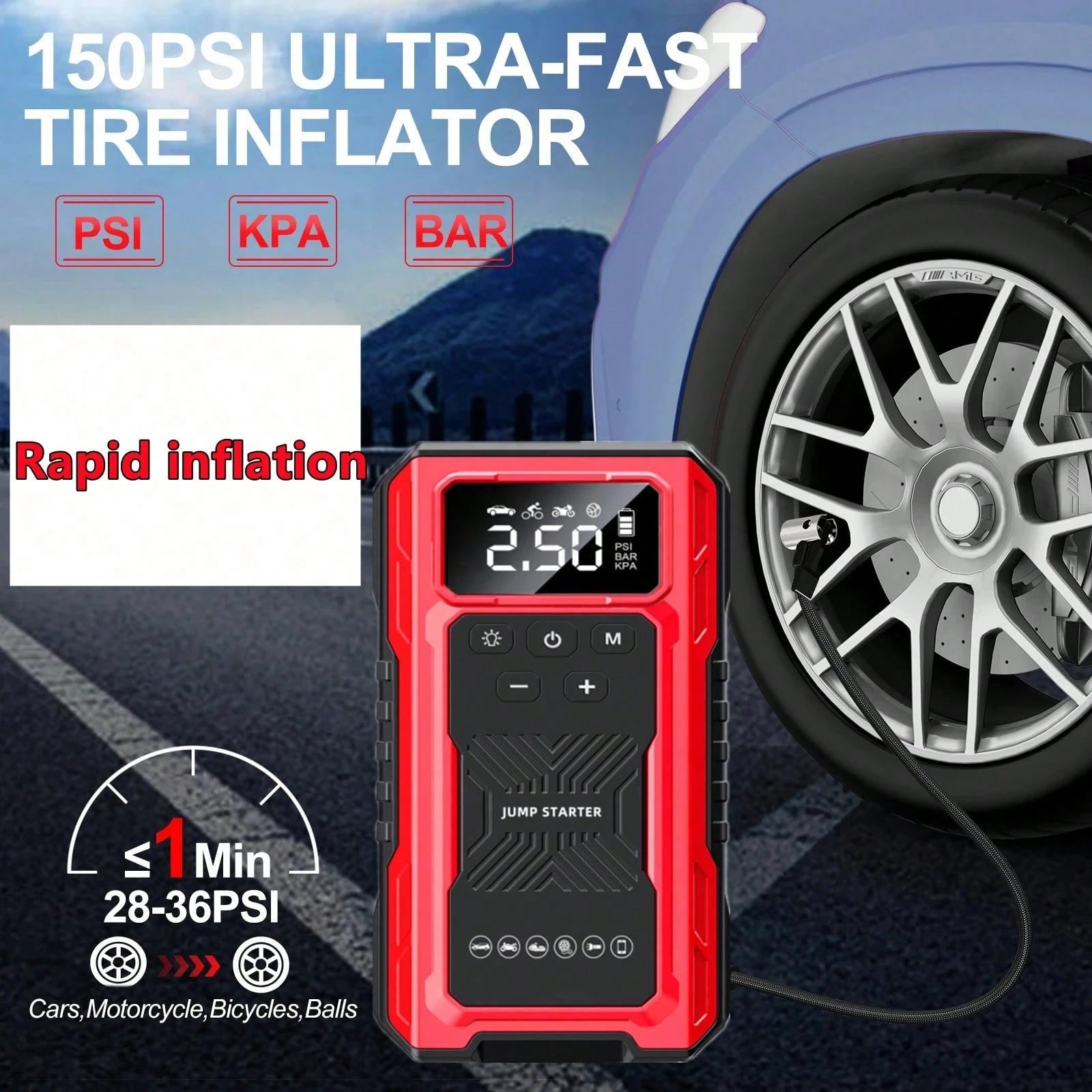 Portable Car Battery Charger, Outdoor Emergency Power Starter, Automotive Parts, Digital Display And Flashlight Lighting Equipment (Without Air Pump)