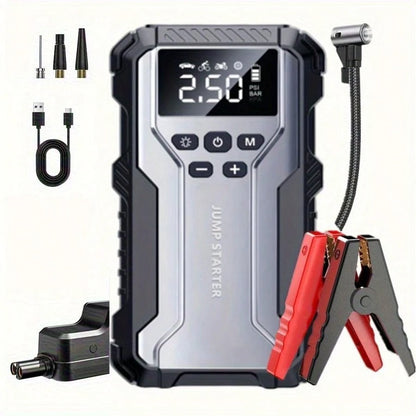 Portable Car Jump Starter With Air Compressor, 12V Battery Booster Pack, Wireless Tire Inflator, USB Quick Charge, LED Emergency Light, Multifunction Car Emergency Tool For 8.0L Gas/1.72gal Vehicles