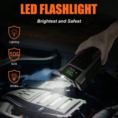 Portable Car Jump Starter With Air Compressor, 12V Battery Booster Pack, Wireless Tire Inflator, USB Quick Charge, LED Emergency Light, Multifunction Car Emergency Tool For 8.0L Gas/1.72gal Vehicles