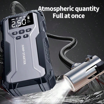 Portable Car Jump Starter With Air Compressor, 12V Battery Booster Pack, Wireless Tire Inflator, USB Quick Charge, LED Emergency Light, Multifunction Car Emergency Tool For 8.0L Gas/1.72gal Vehicles