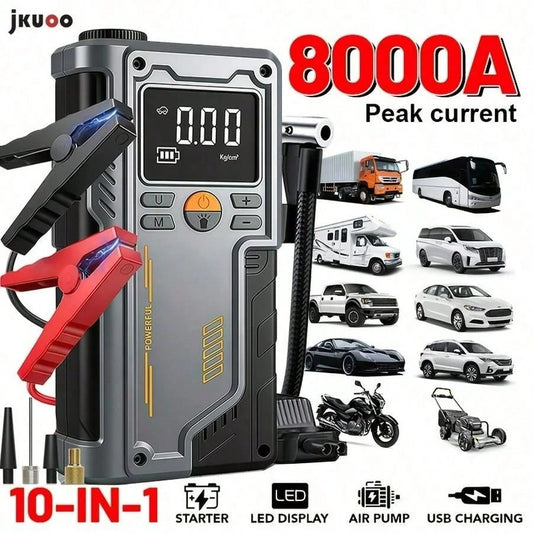 Portable Car Jump Starter With Air Compressor, 150PSI Digital Tire Inflator, 8000A Jump Starter, 12V Battery Jump Box Car Battery Jump Starter, LCD Display, Compressor, Portable Starter And Repair Too