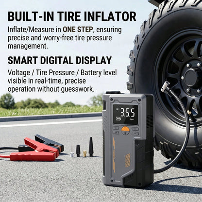 Portable Car Jump Starter With Air Compressor, 150PSI Digital Tire Inflator, 8000A Jump Starter, 12V Battery Jump Box Car Battery Jump Starter, LCD Display, Compressor, Portable Starter And Repair Too