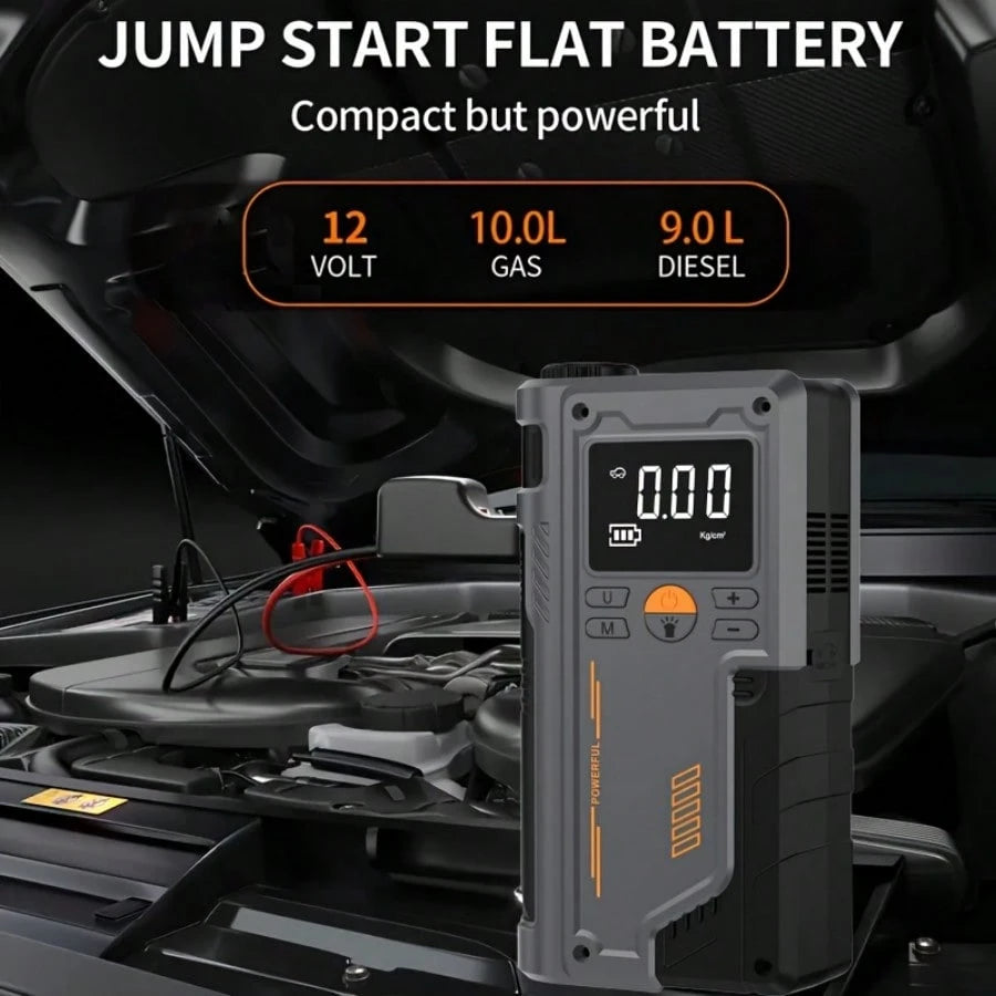 Portable Car Jump Starter With Air Compressor, 150PSI Digital Tire Inflator, 8000A Jump Starter, 12V Battery Jump Box Car Battery Jump Starter, LCD Display, Compressor, Portable Starter And Repair Too