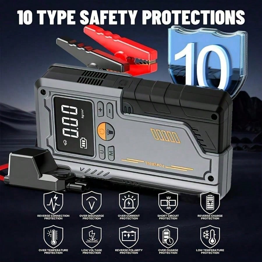 Portable Car Jump Starter With Air Compressor, 150PSI Digital Tire Inflator, 8000A Jump Starter, 12V Battery Jump Box Car Battery Jump Starter, LCD Display, Compressor, Portable Starter And Repair Too