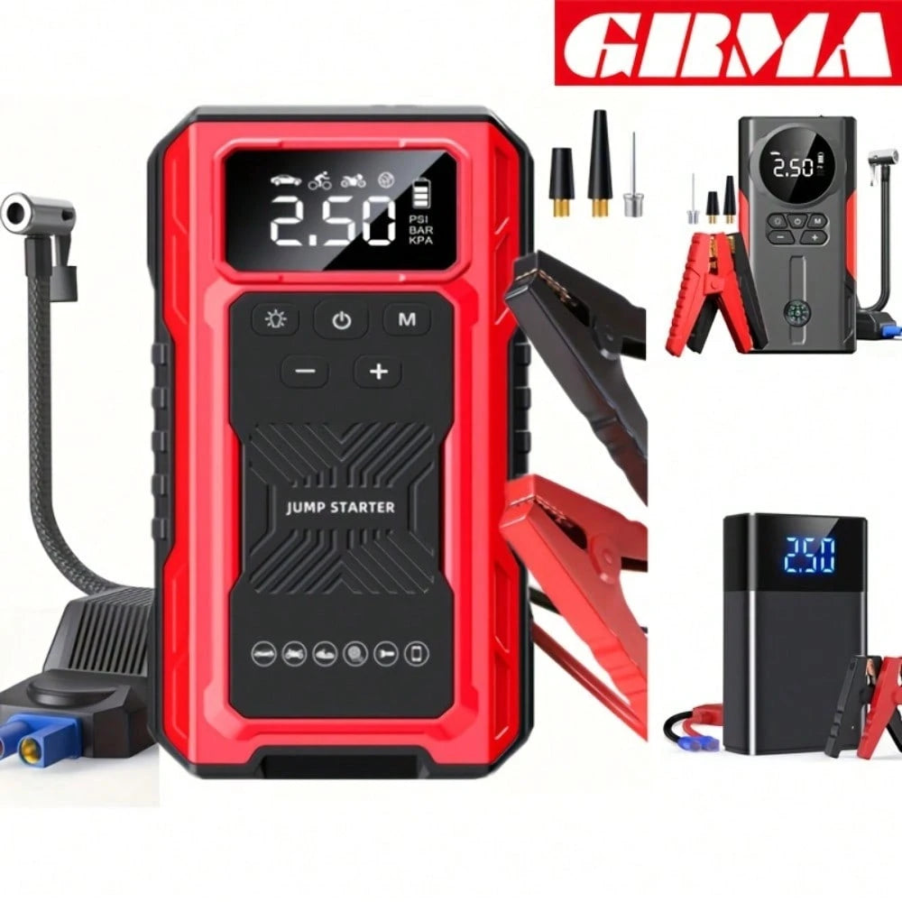 Portable Car Jump Starter (Without Air Pump) & LCD Display- Heavy-Duty Battery Booster Suitable For Gas/ Engines, Emergency Power Source With 3-Mode Flashlight