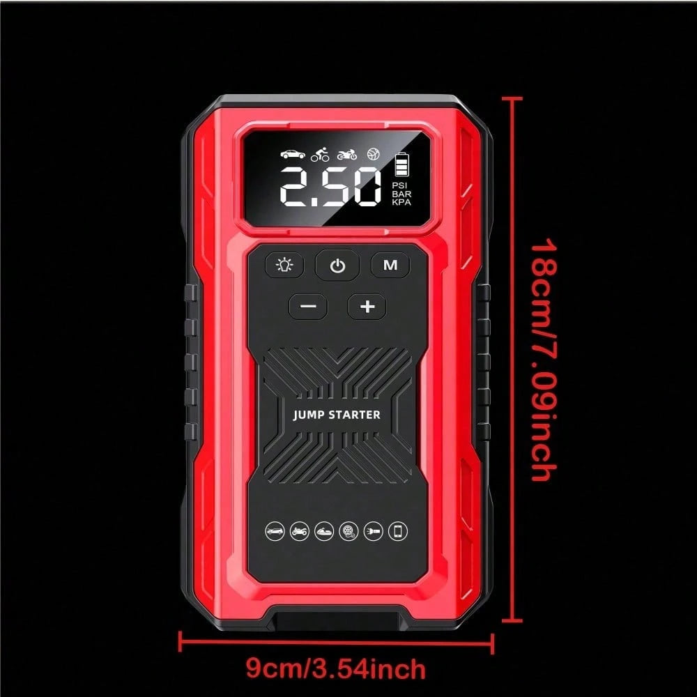 Portable Car Jump Starter (Without Air Pump) & LCD Display- Heavy-Duty Battery Booster Suitable For Gas/ Engines, Emergency Power Source With 3-Mode Flashlight