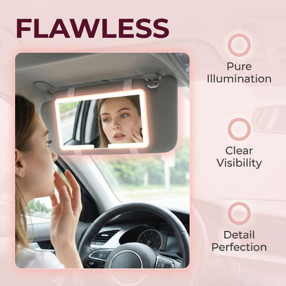 Portable Car Makeup Mirror With Sunshade And Smart LED Charging Function