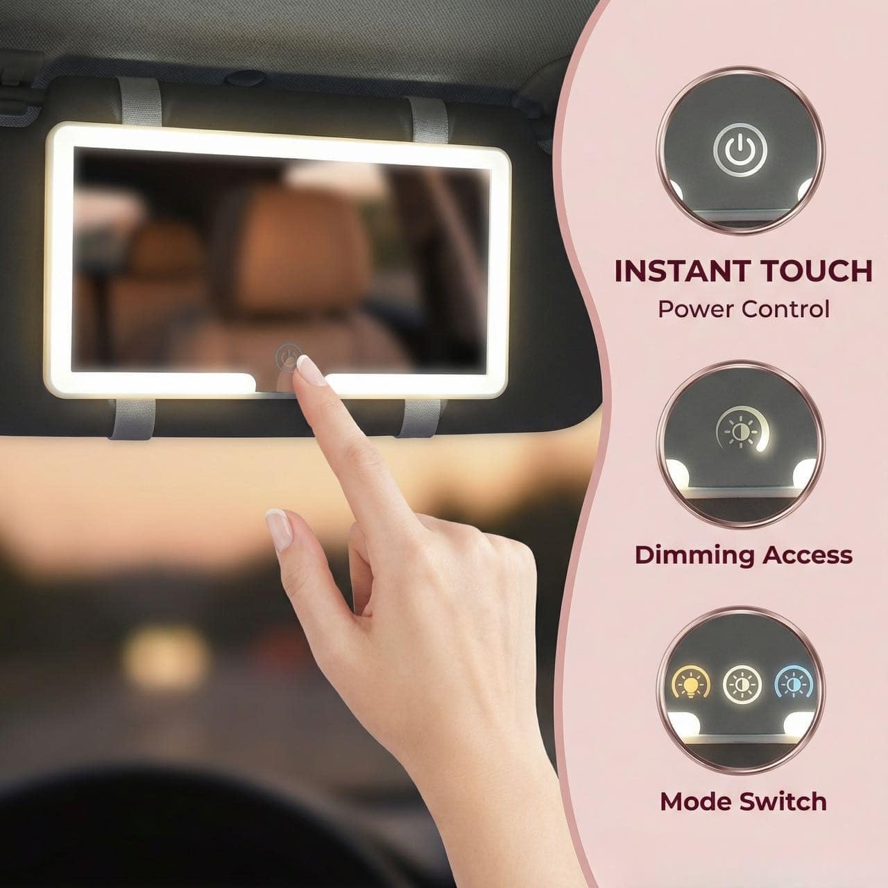 Portable Car Makeup Mirror With Sunshade And Smart LED Charging Function