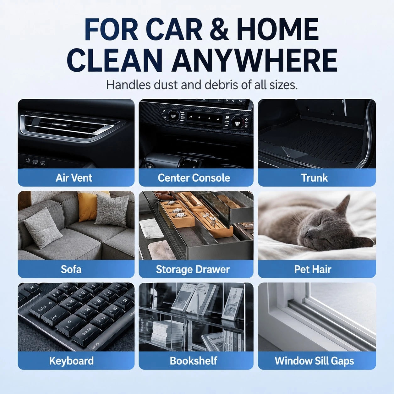 Portable Car Vacuum Cleaner, Mini Hand‑Held Automatic Vacuum, Low‑Noise, USB Rechargeable. Suitable For Cleaning Dust And Hair Inside Cars, Dual‑Use For Car And Home.